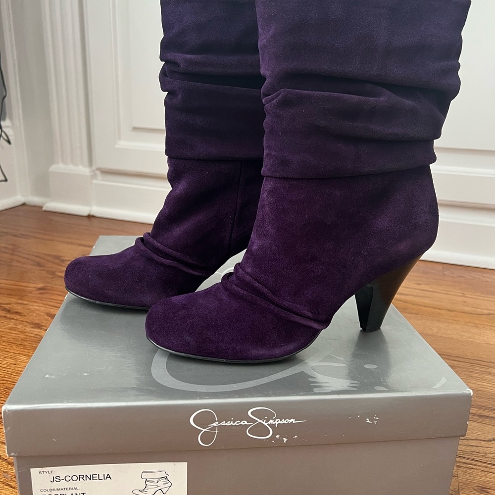 Jessica Simpson purple suede boots.